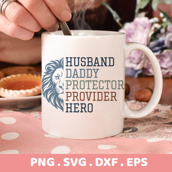 Husband Daddy Hero lion SVG for Cricut, Silhouette, CNC cutting. Father's Day stencil design.