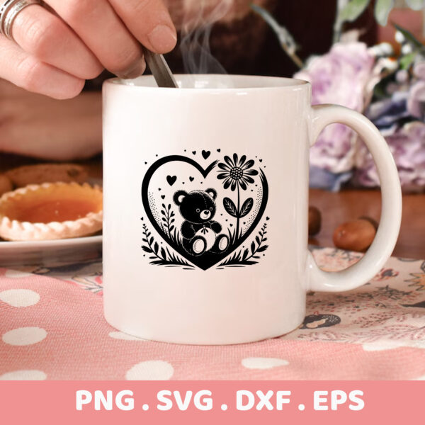 Cute Bear Heart SVG Cut File for Cricut, Silhouette, CNC. Perfect for screen printing & vinyl cutting.