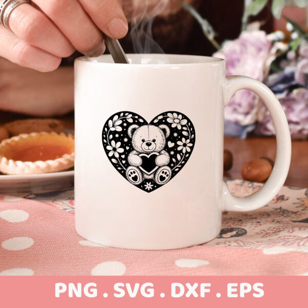 Teddy Bear Heart Mandala SVG, DXF, PNG, EPS Files for Cricut, Silhouette, Laser Cutting