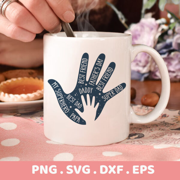 Father's Day handprint SVG for Cricut, CNC, and laser cutters. Super Dad serigraphy stencil design for DIY gifts.