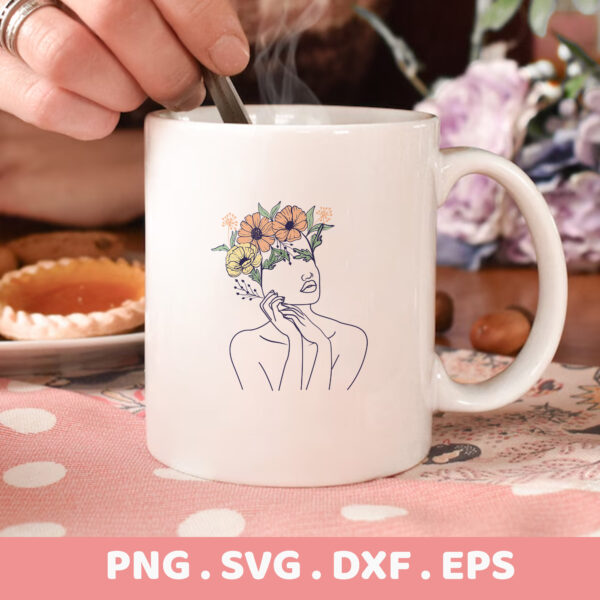 Floral woman line art SVG for Cricut, Silhouette, and laser cutters. Serigraphy stencil design.
