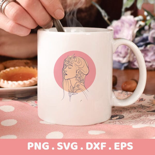 Line art SVG file for Cricut & Silhouette: woman profile stencil design for screen printing & laser cutters.