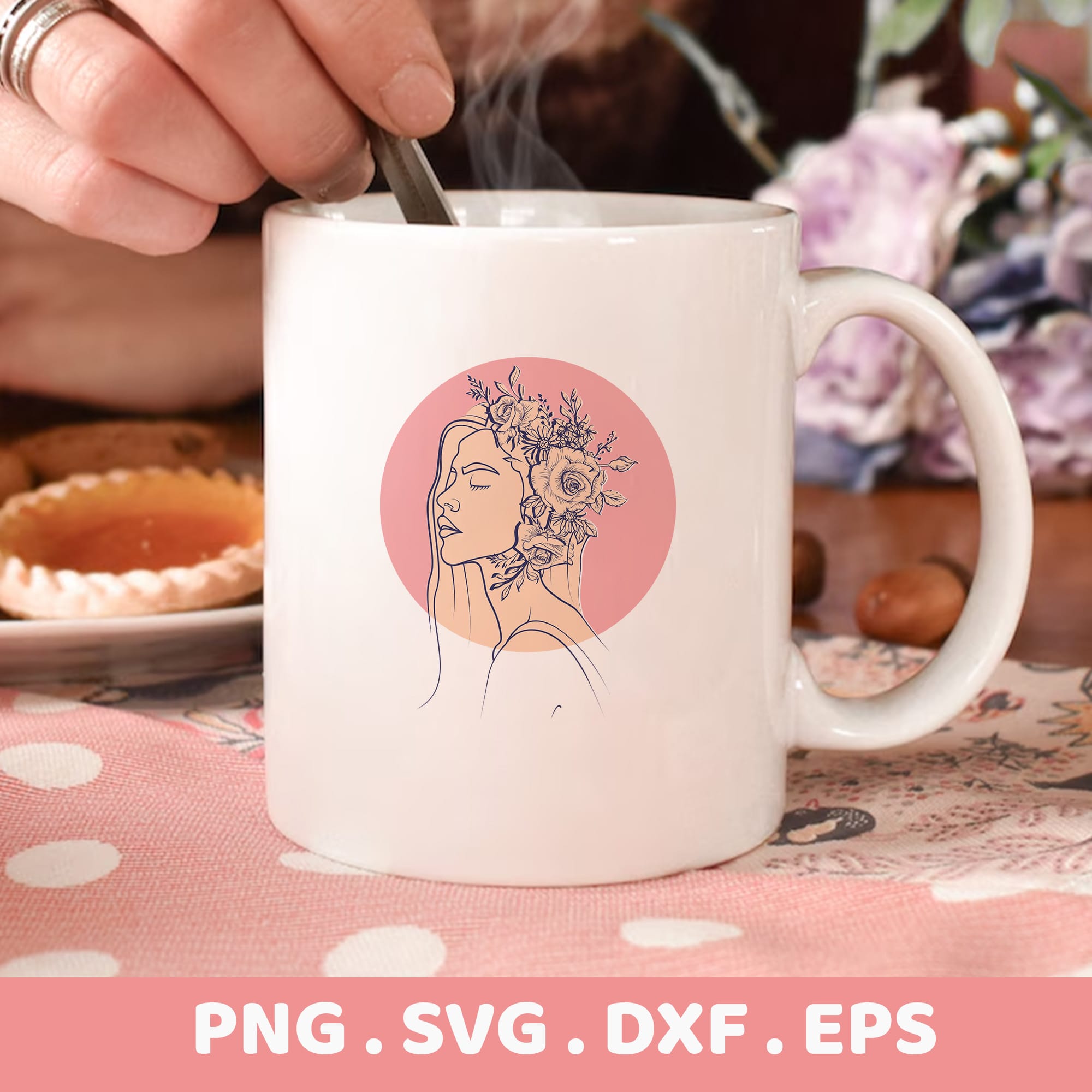 Floral woman SVG for Cricut & Silhouette. Serigraphy stencil design for screen printing. Electronic cutter file.