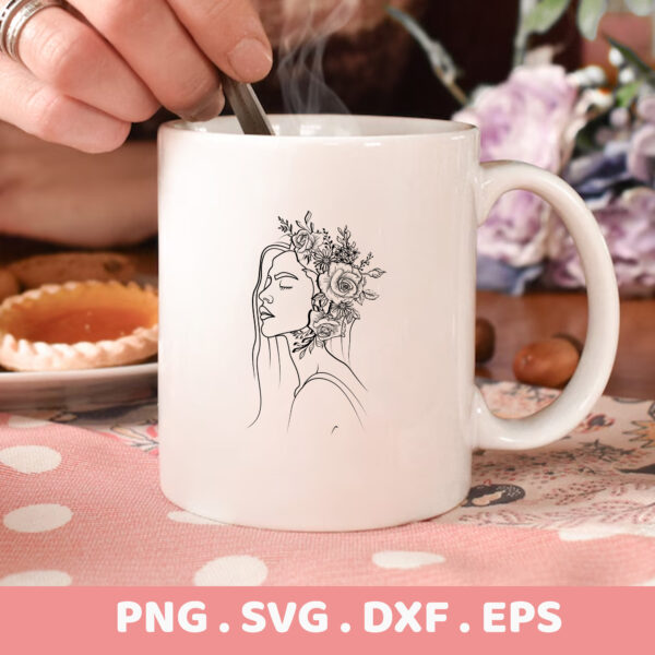 Floral woman line art stencil for laser cutting & screen printing. Premium SVG, DXF, EPS files.