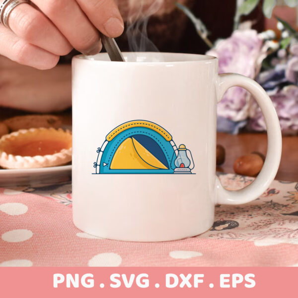 Camping tent illustration for Cricut, Silhouette, and laser cutters. Camping scene serigraphy stencil design.