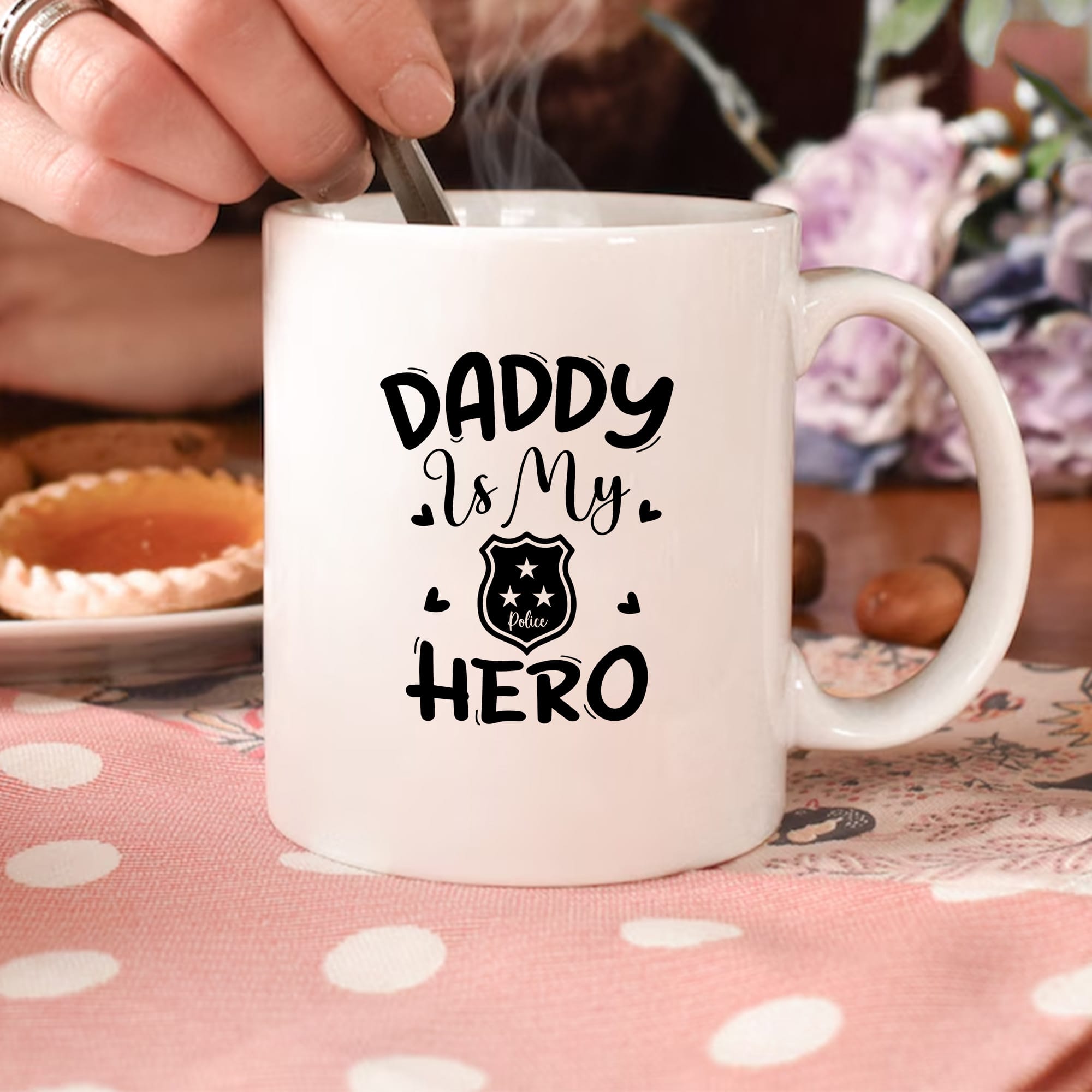 Daddy Is My Hero Police Mug. Father's Day gift. Sublimation & DTF ready PNG & SVG.