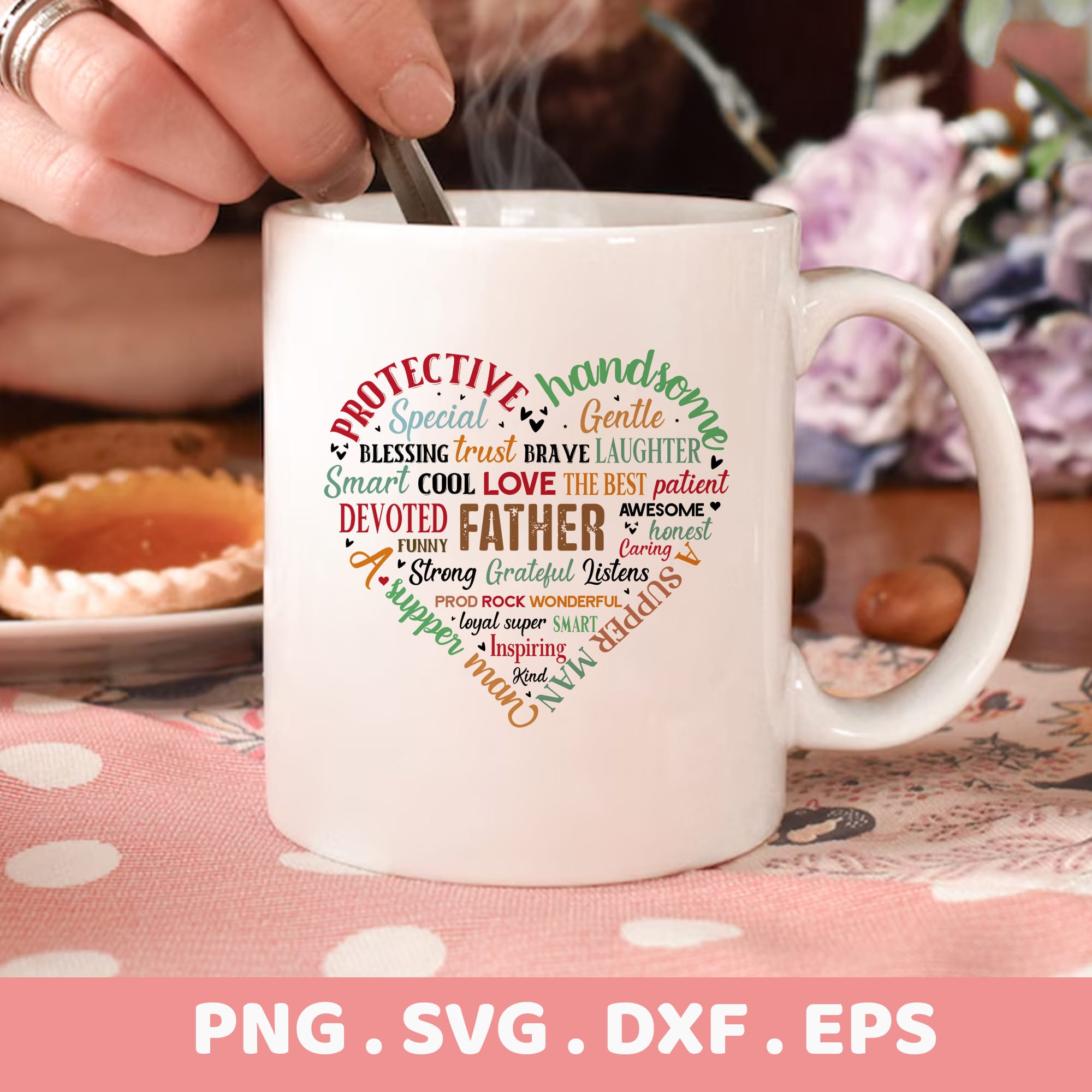 Father's Day SVG for Cricut, Silhouette & CNC. Heart-shaped word art stencil for cutting machines. Premium quality.