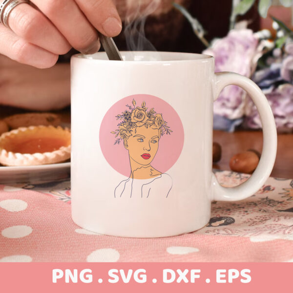 Floral portrait line art SVG for Cricut & Silhouette. Serigraphy stencil design for electronic cutters.