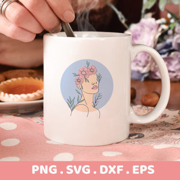 Floral woman line art for Cricut, Silhouette, and laser cutters. Serigraphy stencil design.