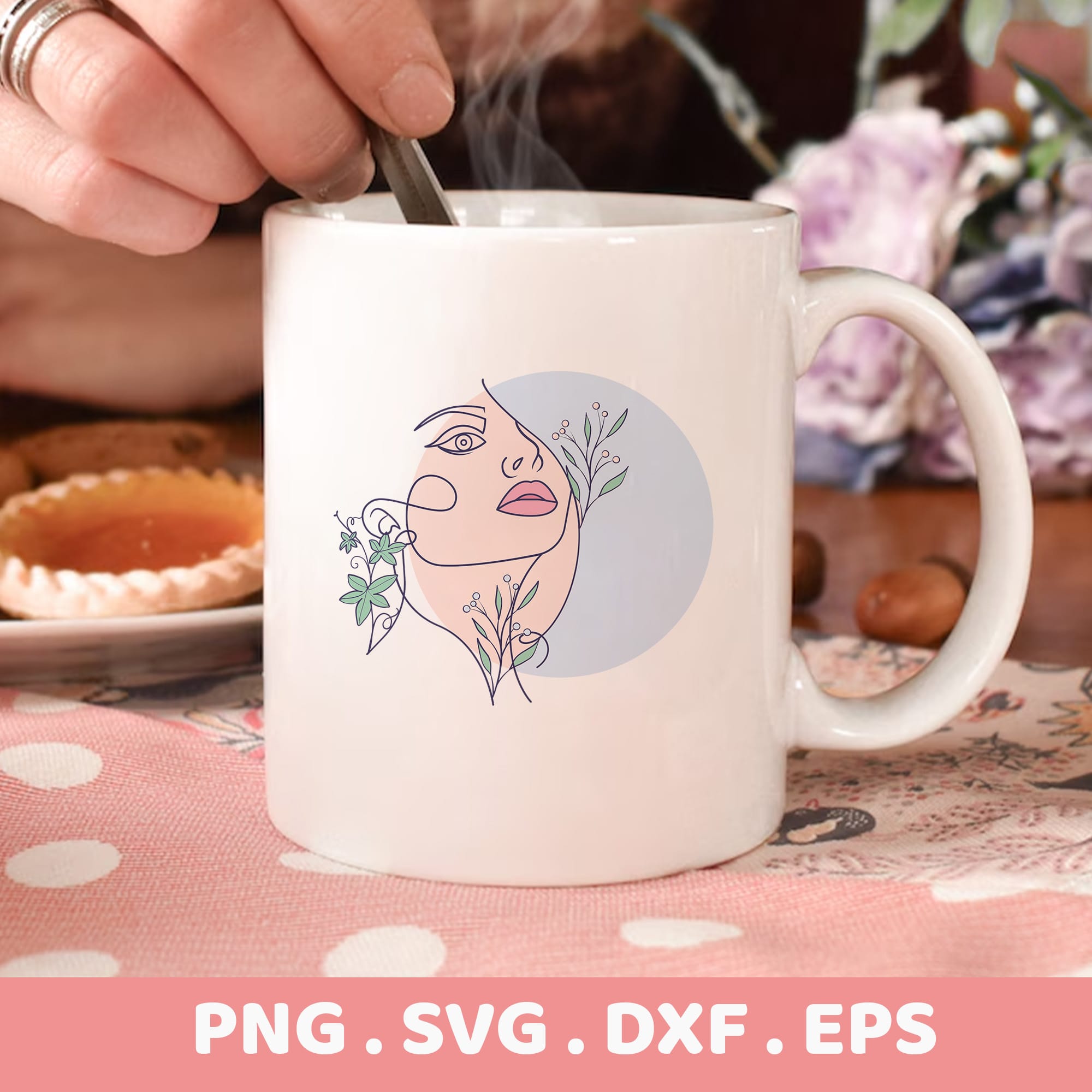 Line art SVG for Cricut & Silhouette: Woman face floral design for cutting, serigraphy stencil, and vinyl decal projects.