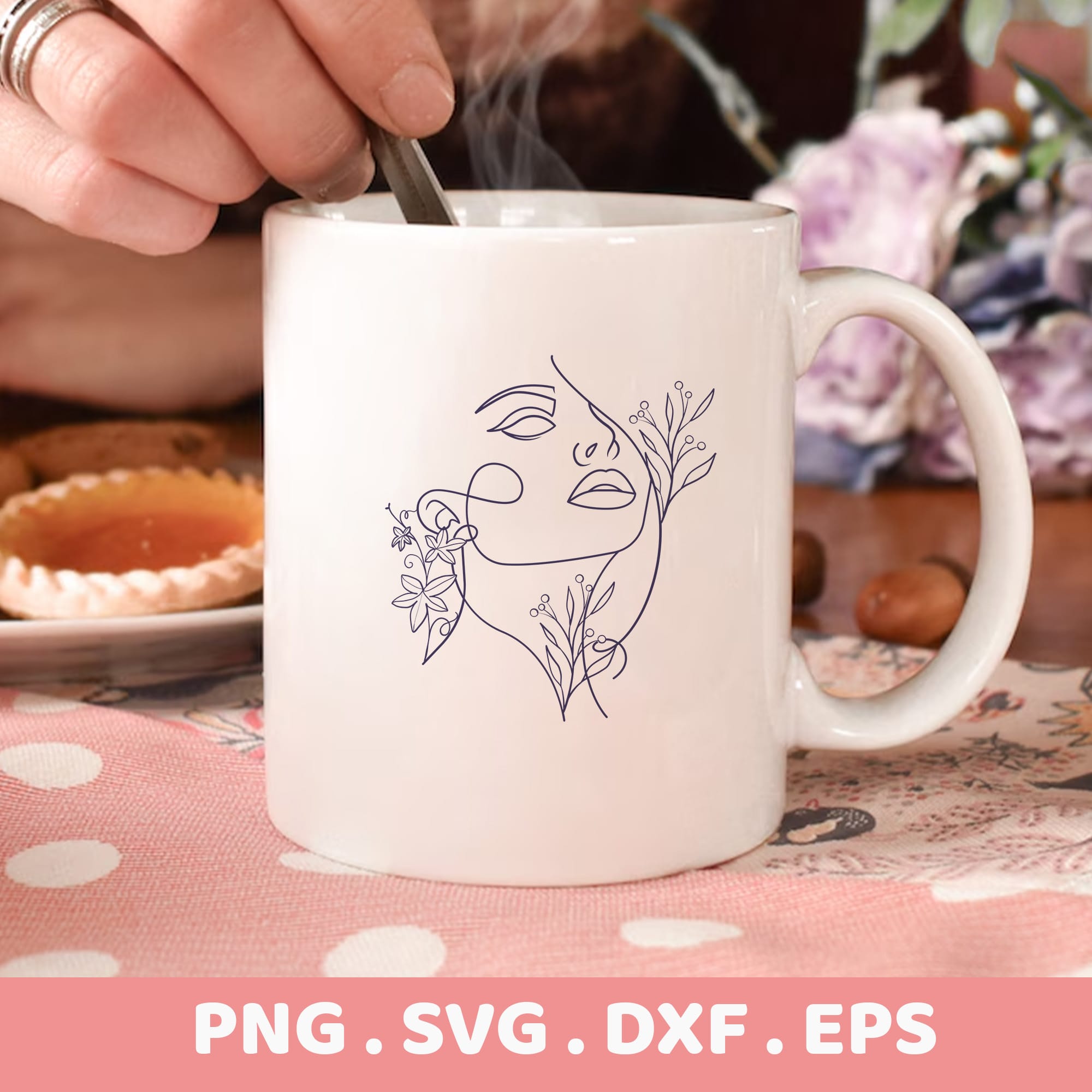 Line art SVG for Cricut & Silhouette: Woman face floral stencil design for cutting machines.
