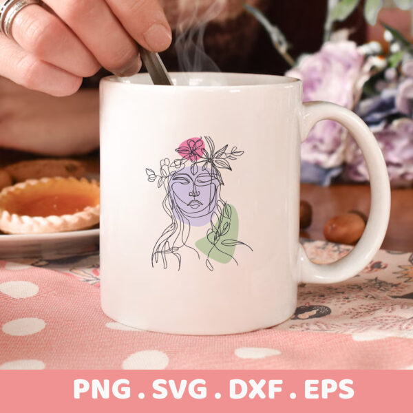 Line art portrait SVG for Cricut, Silhouette, CNC. Floral head serigraphy stencil design for electronic cutters.