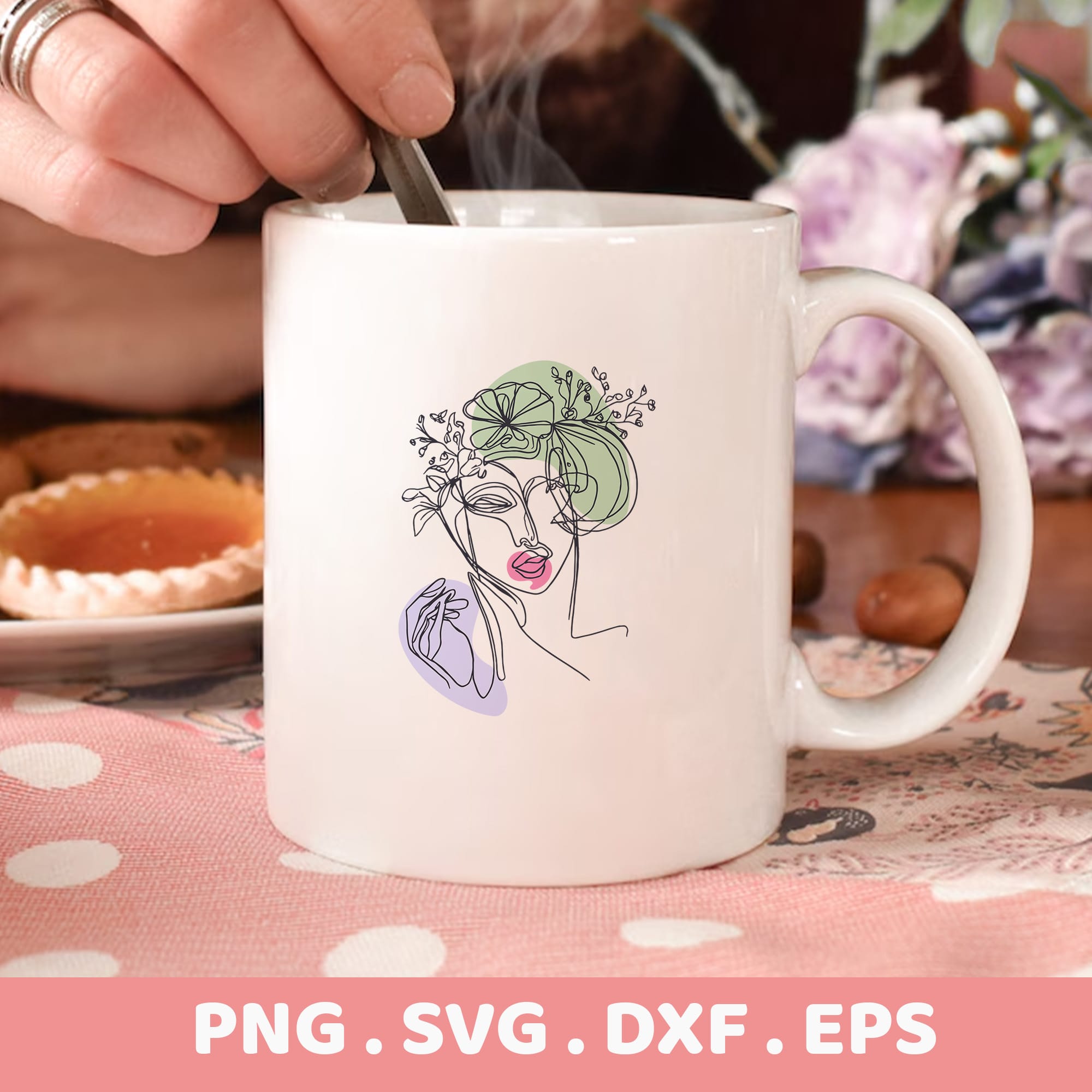 Line art portrait SVG for Cricut & CNC. Abstract woman with floral crown, serigraphy stencil design for crafters.