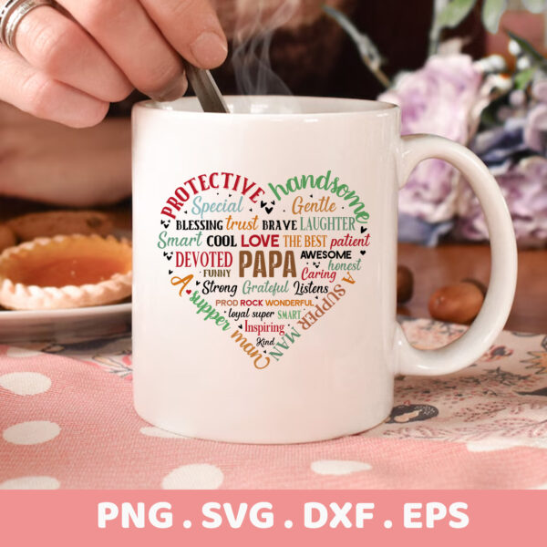 Papa Heart Word Art SVG for Cricut & CNC cutting. Father's Day stencil design for serigraphy screen print.