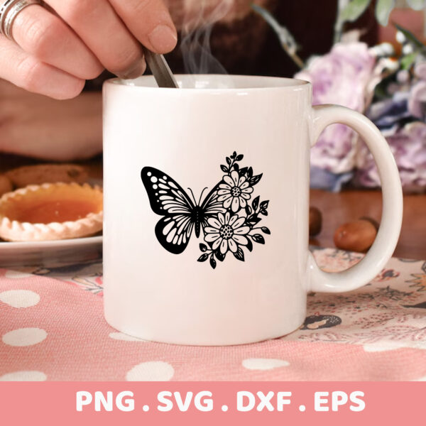 Butterfly Floral Design SVG, DXF, EPS, PNG Cut Files for Cricut, Silhouette, Laser Cutters.