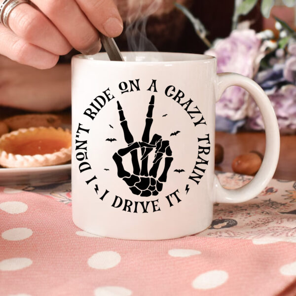 Spooky Skeleton Hand Mug, Crazy Train Design. Sublimation PNG, DTF Ready, Gift Idea.