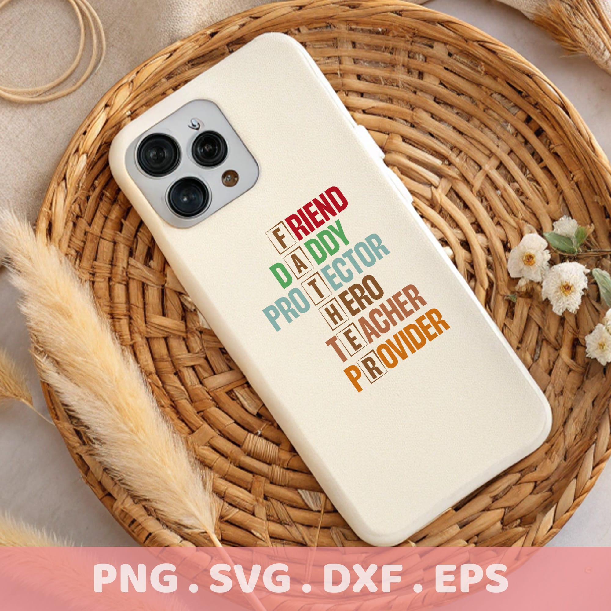 Father's Day SVG for Cricut, Silhouette & CNC. "Friend, Daddy, Protector..." stencil design for screen print.