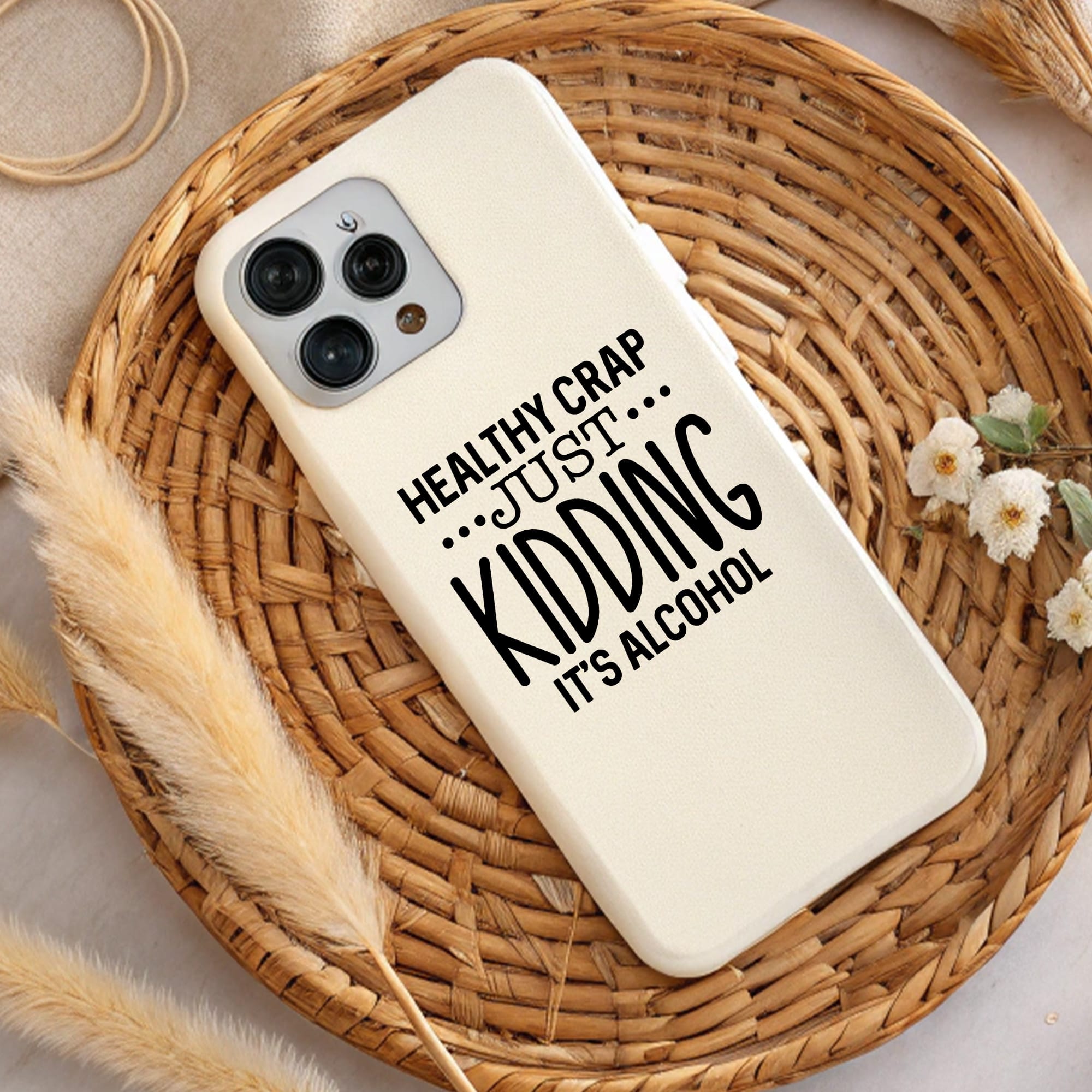 Cream phone case with funny alcohol quote. Perfect gift! DTF & sublimation PNG. Ready to print.