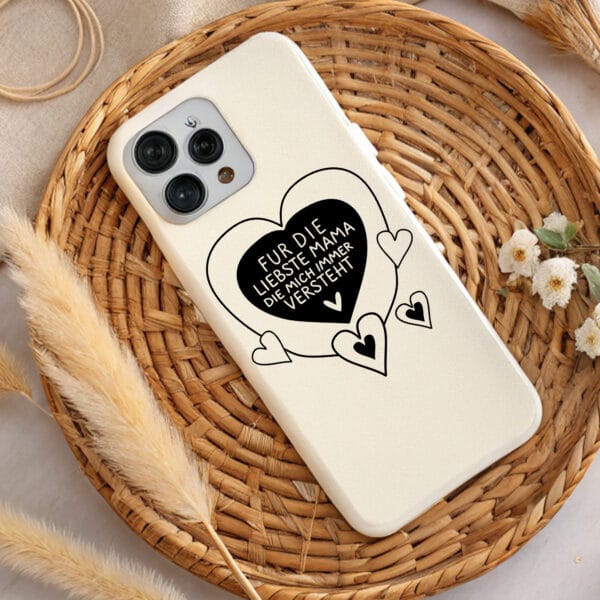 Cream phone case with German Mom quote, hearts. Perfect Mother's Day gift. DTF & sublimation designs. Instant download.