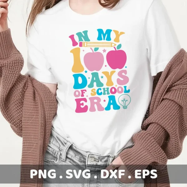 100 Days School Cricut design for a teacher's shirt vinyl cut file.