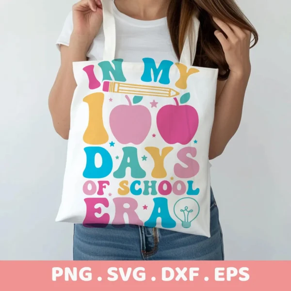 100 Days School Cricut design for a teacher tote bag cut file.