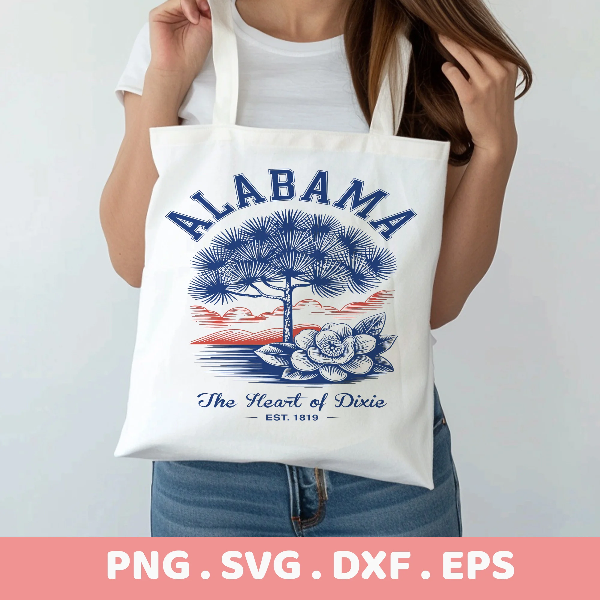 Alabama Magnolia Cricut design for a tote bag screen print; Southern state pride serigraphy stencil.