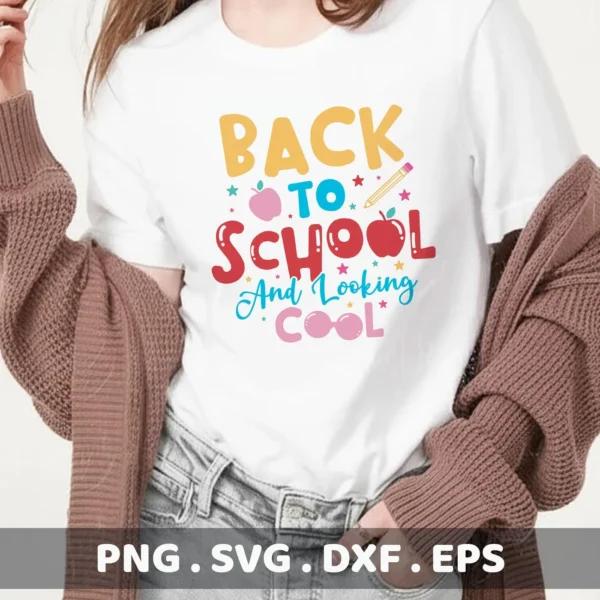 Back To School Cricut" quote as a cutting file for a student t-shirt.
