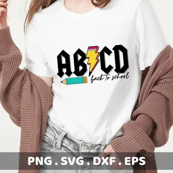 Rock and roll alphabet "Back To School" design as a Cricut cut file for a teacher t-shirt.