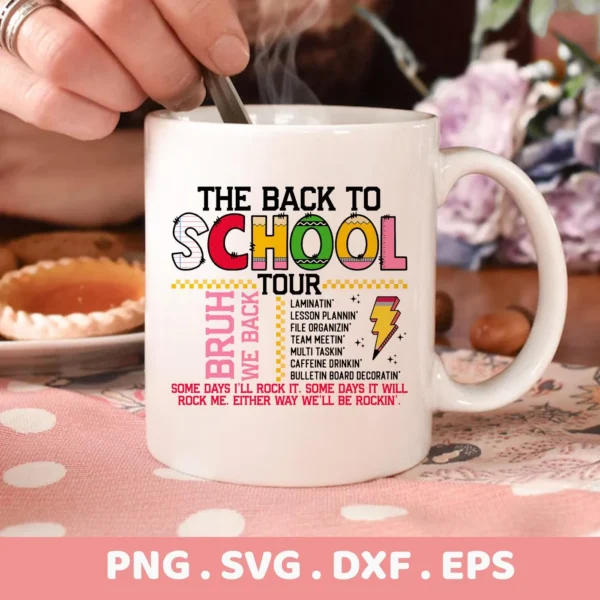 Back To School Cricut" teacher quote SVG design for a coffee mug decal.