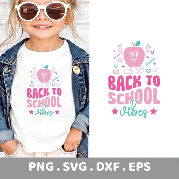 Back To School Cricut" apple design for a teacher t-shirt vinyl cut file.