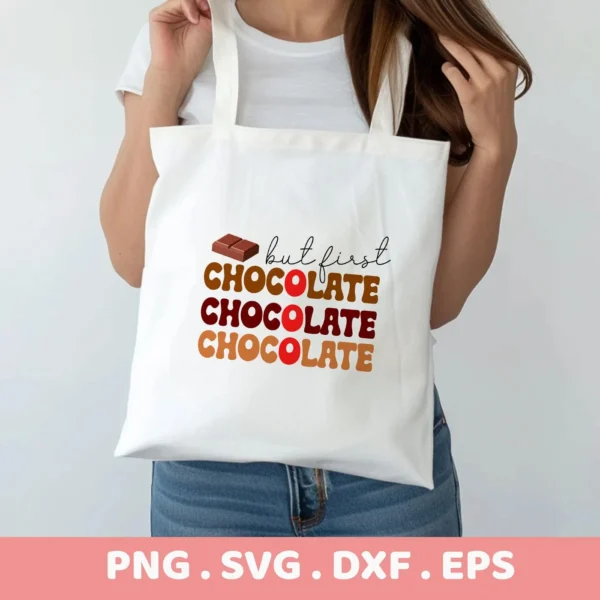 Chocolate Lover Cricut Design for a tote bag decal with a funny foodie quote.