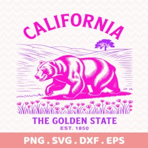California Bear Cricut design for vinyl decals, shown as a serigraphy stencil for apparel projects.
