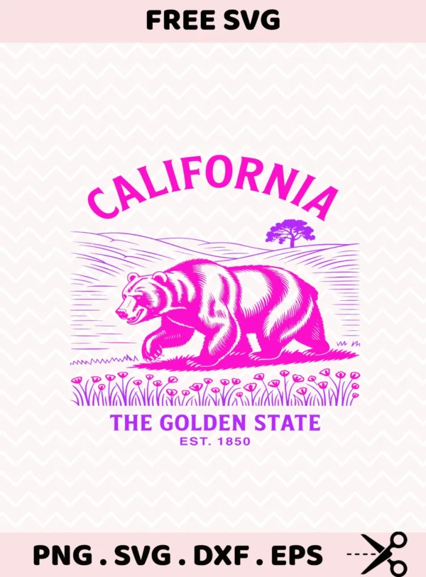 California Bear Cricut design for vinyl cutting, a Golden State serigraphy stencil for apparel projects.