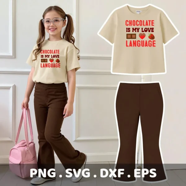 Chocolate Language Cricut Design for a Valentine's Day t-shirt cutting file.