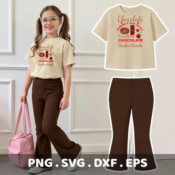 Chocolate Understands" quote as a Cricut Design Space SVG cut file for a child's t-shirt.