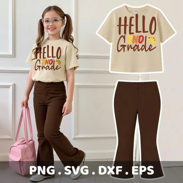 Hello Second Grade Cricut design for a teacher gift t-shirt vinyl decal.