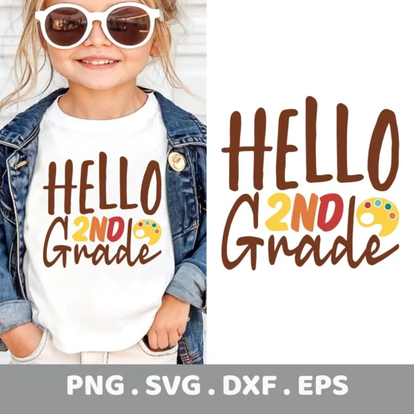 Hello Second Grade Cricut design for a teacher gift shirt vinyl decal.
