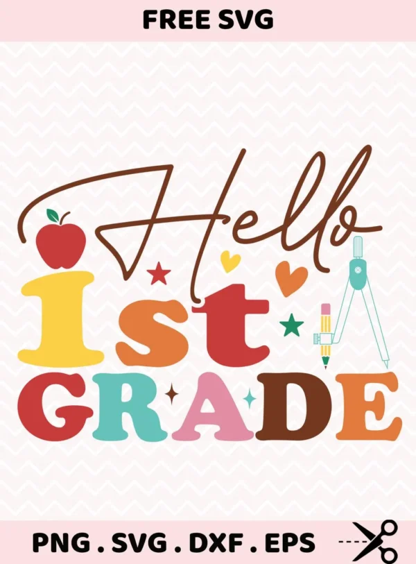 Retro First Grade SVG for Cricut cutting machine, teacher gift design.