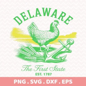 Delaware Chicken Cricut Design for vinyl cutting, shown with anchor and wheat, for state pride home decor.