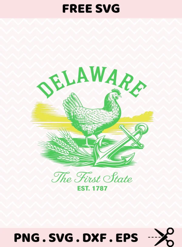 Delaware Chicken Cricut Design for vinyl decal cutting & t-shirt screen printing. State pride anchor SVG for crafts.