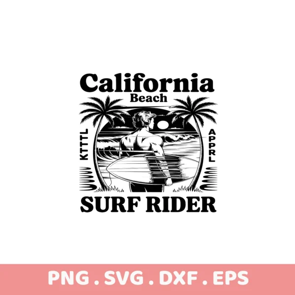 California Surf Rider SVG Cut File. Cricut, Silhouette, Laser Cutter design.