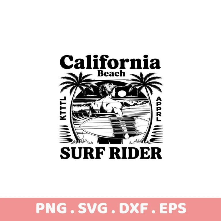 California Surf Rider SVG Cut File. Cricut, Silhouette, Laser Cutter design.