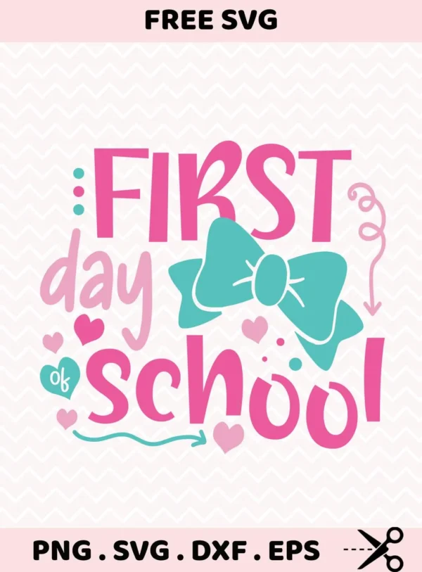First Day School Cricut" SVG for vinyl cutting a back-to-school t-shirt.