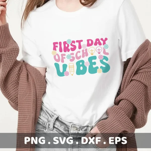Retro School Vibes Cricut design for a back to school t-shirt vinyl cut.