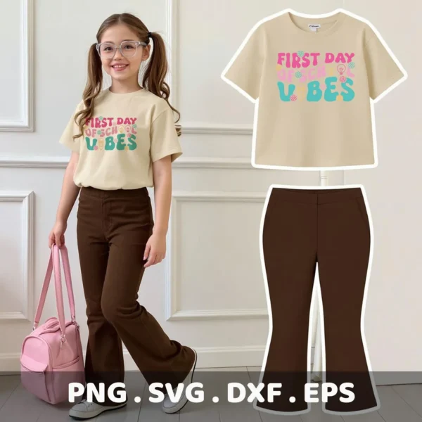 Retro School Vibes Cricut design for a back to school t-shirt vinyl decal.