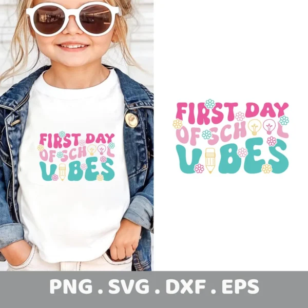 Retro School Vibes Cricut design for a first day of school t-shirt cut file.