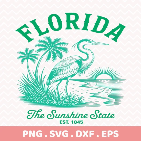 Retro Florida Heron Vinyl Decal for Cricut crafts & screen printing stencils.