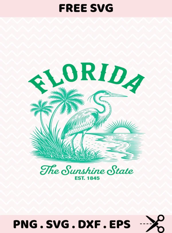 Retro Florida Heron vinyl decal SVG for Cricut crafting & t-shirt screen printing.