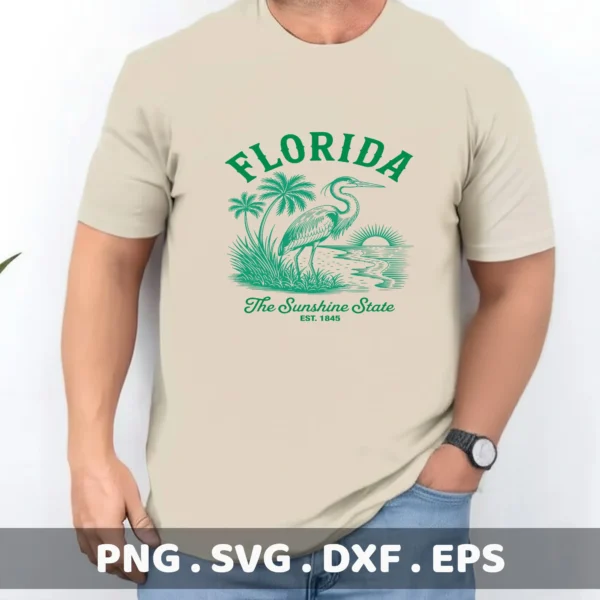 Florida heron vinyl decal for Cricut, retro travel design for a t-shirt screen print.