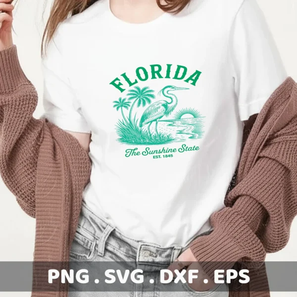 Florida heron vinyl decal for Cricut, retro travel design for a t-shirt.